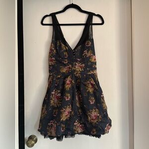 Free People Floral Mini Dress - Black and Pink